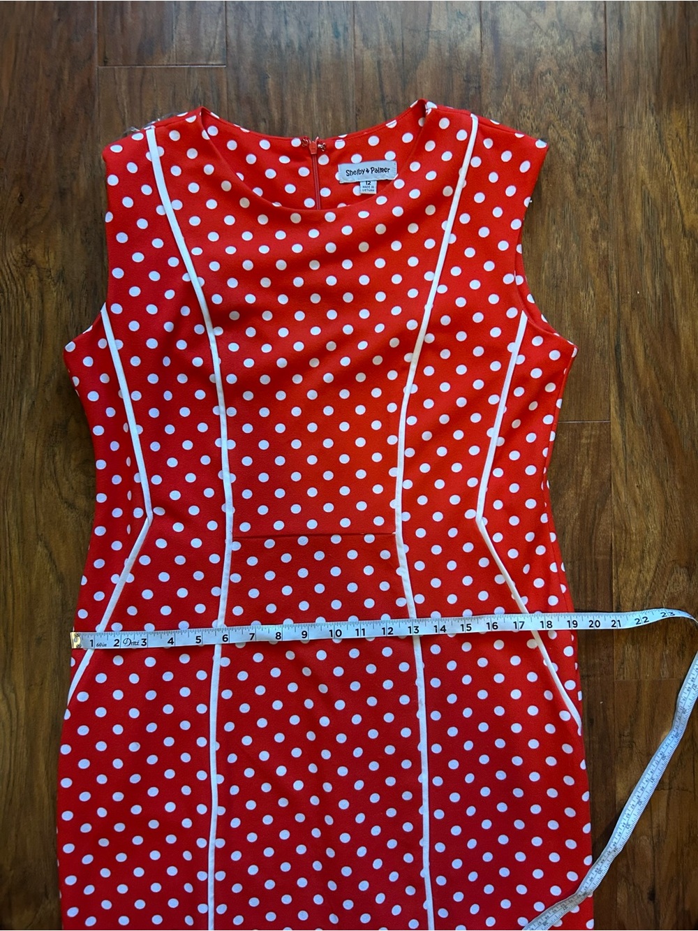 Red  and White Polka Dot Midi Dress 70s Inspired Retro Costume Modest Summer - Picture 8 of 9